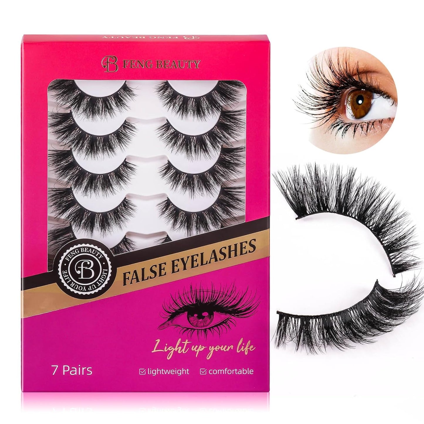 Dramatic Cat Eye Lashes - Fluffy Volume False Eyelashes with Lightweight Comfort, Easy Apply Winged Style (8-16mm), Reusable Glam Lashes for All Eye Shapes, 7 Pairs Full-Strip Lashes