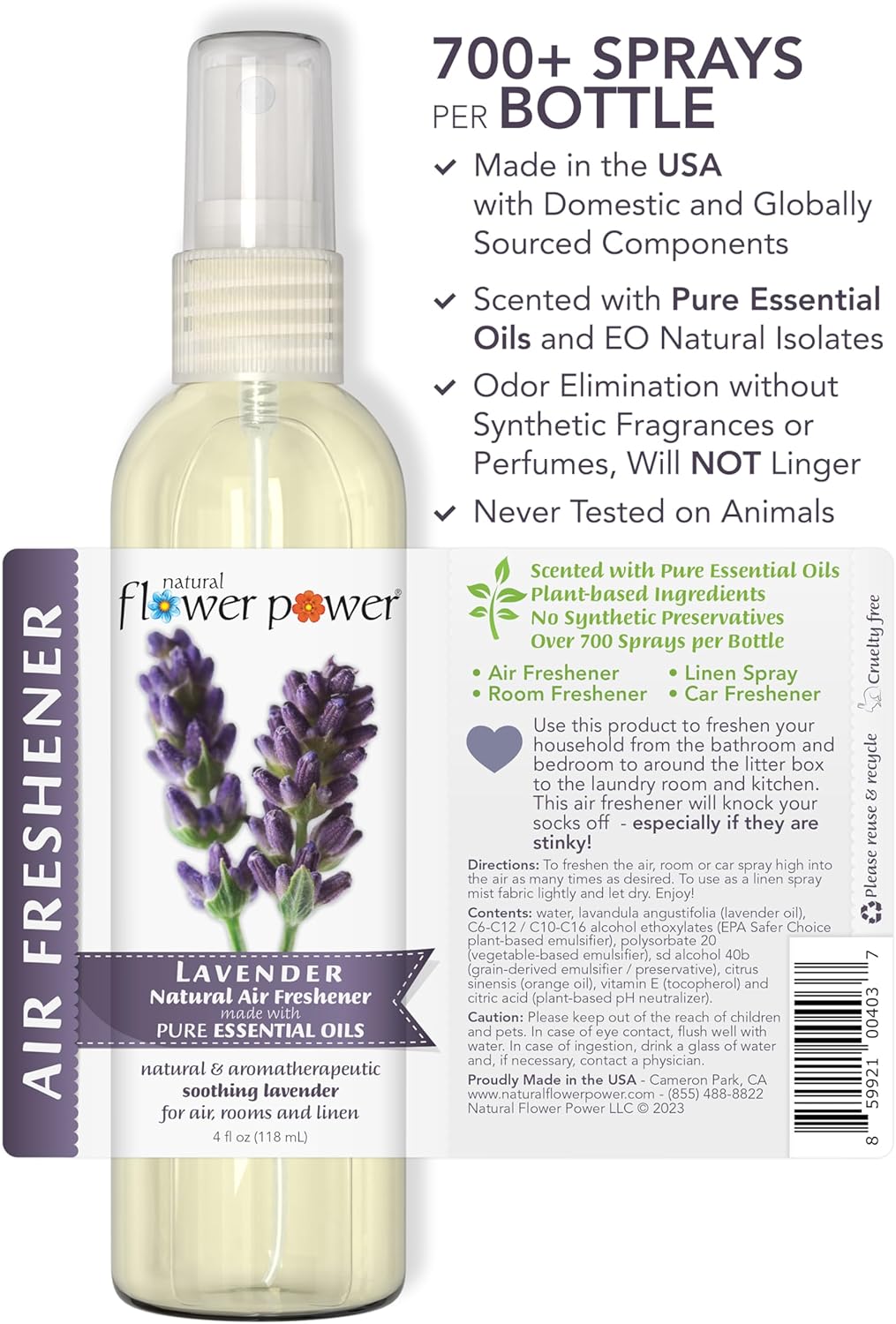 Air Freshener Spray - Odor Eliminator with Essential Oils for the Home, Car & Fabric - Cruelty Free & Vegan - 3 Pack - Lavender - 3 x 4 oz