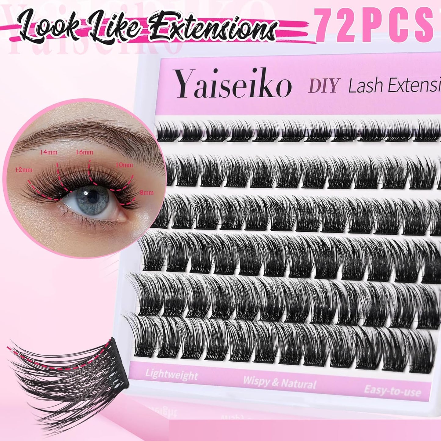 Natural Lash Clusters Eyelash Extensions Wispy Eyelash Clusters Lash Extension 72pcs 8-16MM D Curl Volume Individual Lashes Clusters Natural DIY Eyelash Extension