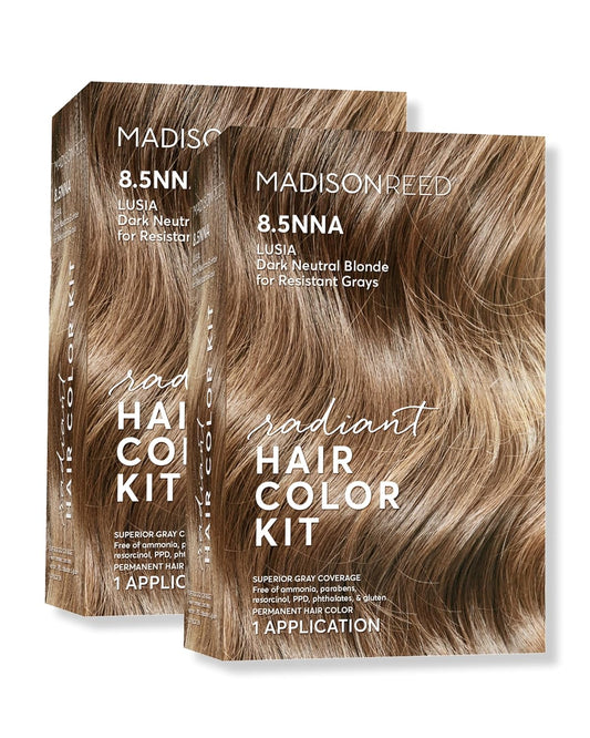 Madison Reed Radiant Hair Color Kit | 8.5NNA Dark Neutral Blonde (Lusia Blonde) 100% Maximum Gray Hair Coverage | Permanent Hair Dye for Resistant Grays | PPD-Free & Ammonia-Free | 2 Pack
