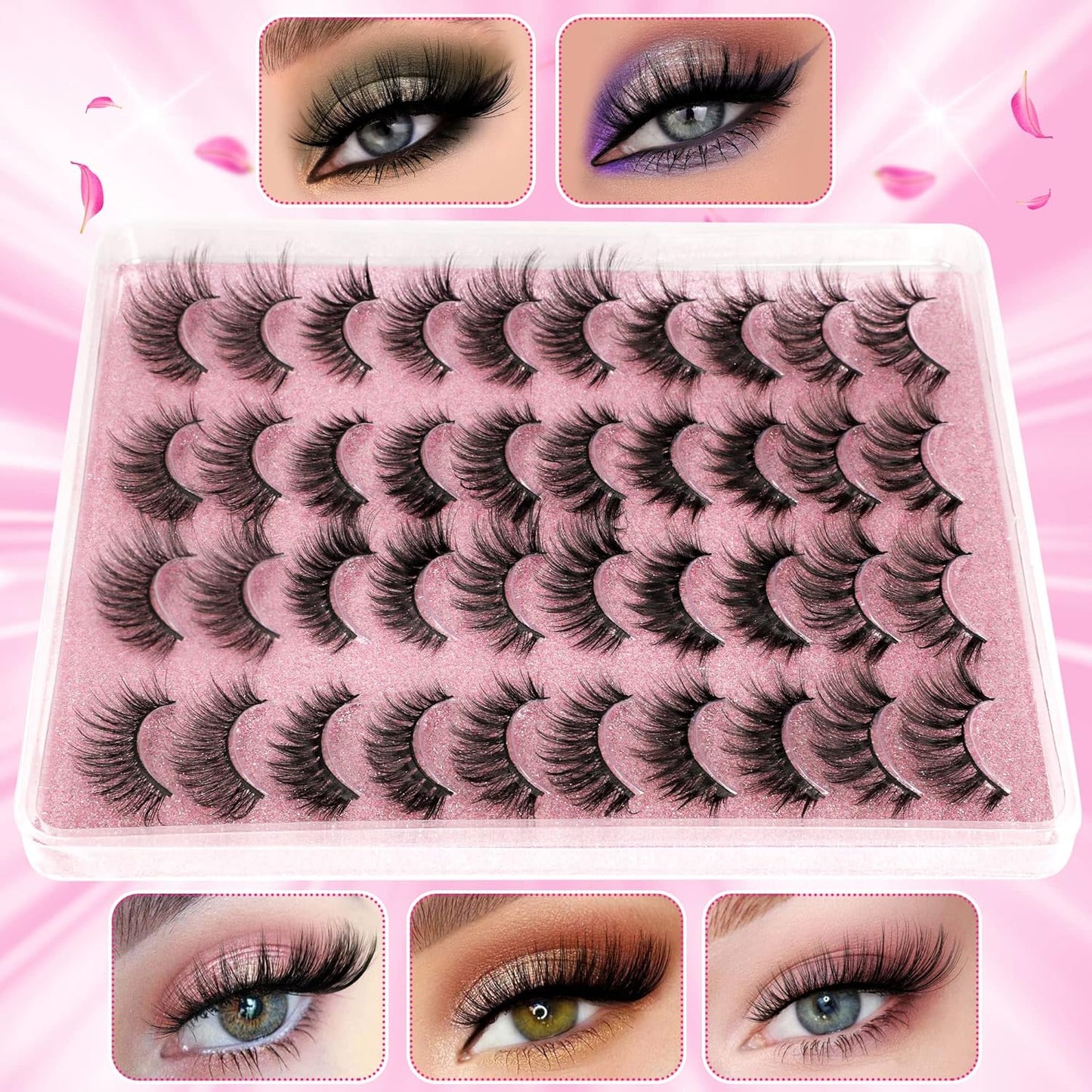 20 Pairs False Eyelashes 3D Faux Mink Lashes Natural Look Wispy Fake Eyelashes ALPHONSE 16-20MM Fluffier Volume Long Thick Lashes Pack 5 Styles Mixed