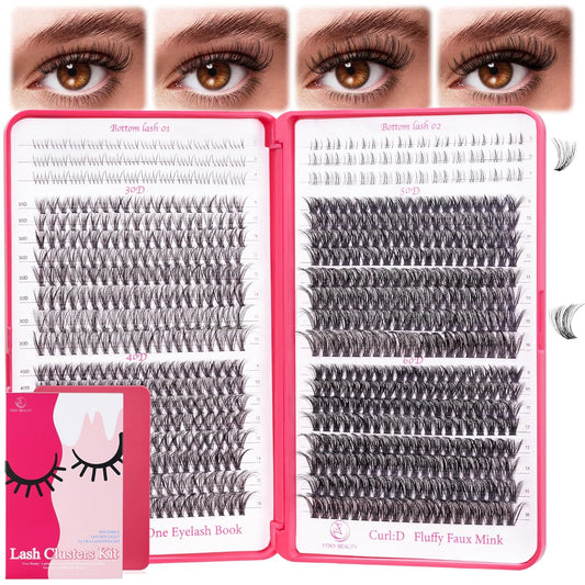 CCODDY Lash Clusters Kit - False Eyelash with Bottom Lashes - 748 Pieces - Black, Synthetic, Lightweight & Soft Fibers - D Curl Upper & 5-7MM Bottom - No Adhesives Included