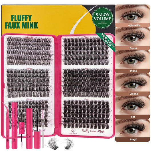 Diva Lash Clusters Kit - 432 Pieces Lash Clusters D Curl Lash Extension Kit Fluffy Lash Clusters Kit WideSpan Individual Lashes 12-20mm Eyelash Clusters, Eyelash Extension Kit With Bond and Seal