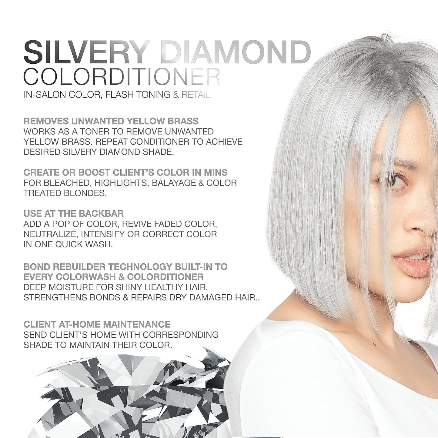 Celeb Luxury Colorwash Color Depositing Conditioner - Color Refresher , Vegan Hair Dye Mask, Bondfix Bond Rebuilder, Gem Lites Silvery Diamond
