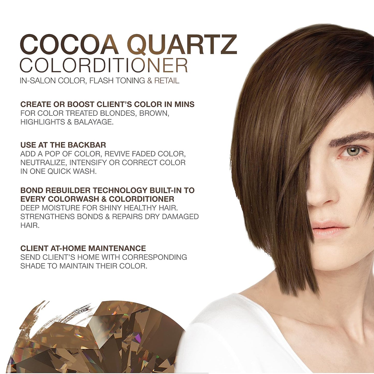 Celeb Luxury Gem Lites Cocoa Quartz Colorditioner, Color Depositing Conditioner with Bondfix Bond Rebuilder, Semi Permanent Hair Colour Glaze, Maintains and Refreshes Light Brown Brunette Hair