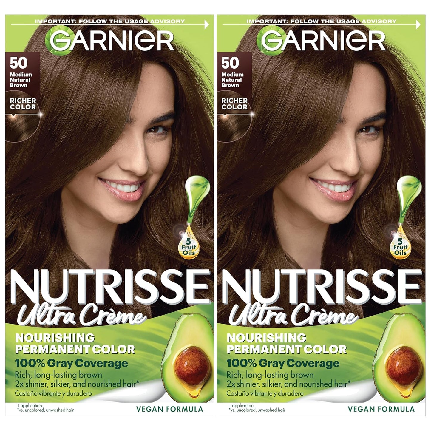 Garnier Hair Color Nutrisse Nourishing Creme, 50 Medium Natural Brown (Truffle) Permanent Hair Dye, 2 Count (Packaging May Vary)