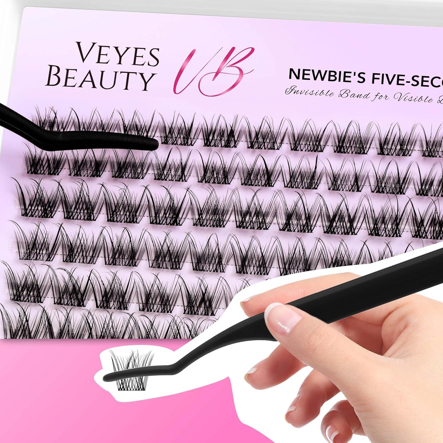 VEYESBEAUTY Lash Clusters Individual Eyelash Extensions Thin & Invisible Band DIY False Eyelashes for Self-application Newbie's Five-Second Series Wispy Lash Tray, LuxeBold 8-16mm Mixed Length