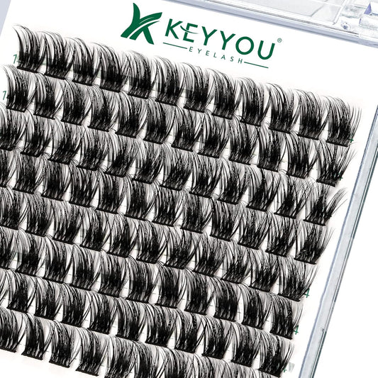 Lash Clusters 96pcs Individual Lashes Y08 D Curl 16mm Cluster Lashes KEYYOU Volume Wispy Lash Extension Soft&Comfortable Easy DIY at Home(Y08 D-16mm)