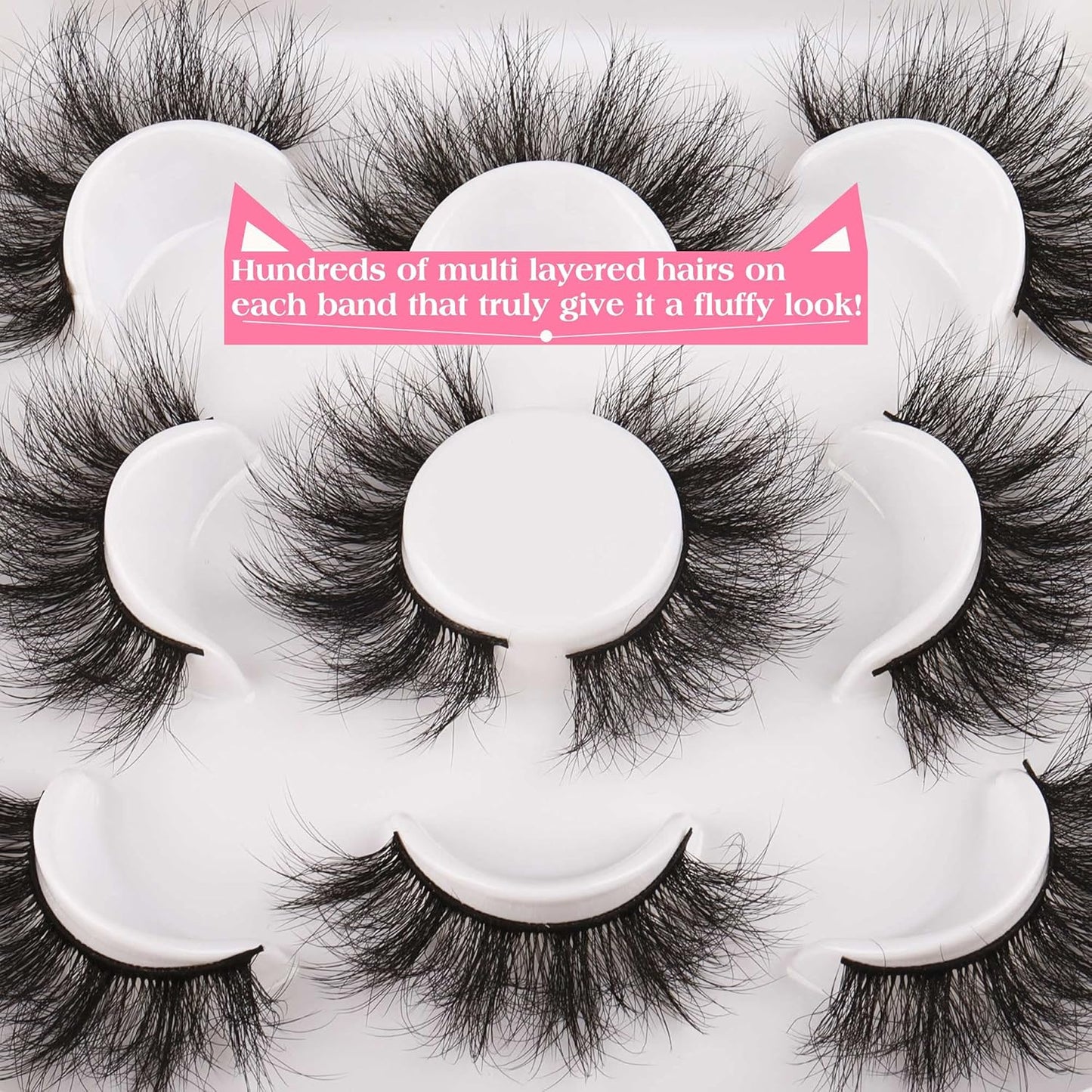 JIMIRE Flare Mink Lashes Fluffy Wispy False Lashes Pack Fluttery 10D Multi-dimensional Volume False Eyelashes 5 Pairs